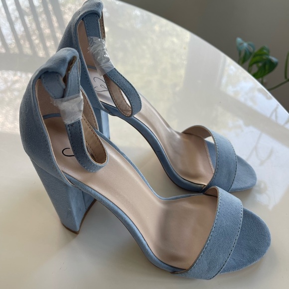 Windsor Dusty Blue Faux Suede Block Heel Sandal - 8 - Picture 1 of 4